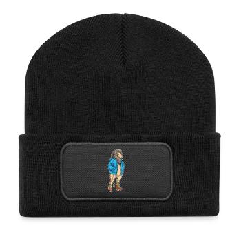 Löwe Eislaufen Schlittschuhe Wintersport - Recycelte Patch Beanie - Schwarz - Vorne