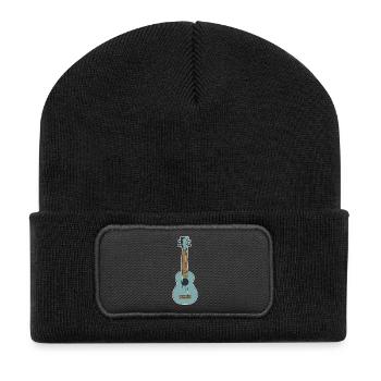 Retro Ukulele - Recycelte Patch Beanie - Schwarz - Vorne