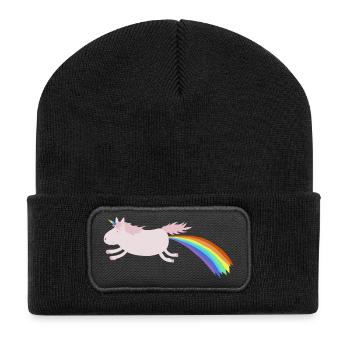 Regenbogeneinhorn - Recycelte Patch Beanie - Schwarz - Vorne