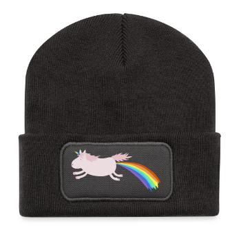 Regenbogeneinhorn - Recycelte Patch Beanie - Dunkelgrau - Vorne