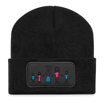 doodle_family_3c - Beanie recyclé à patch - noir - Devant