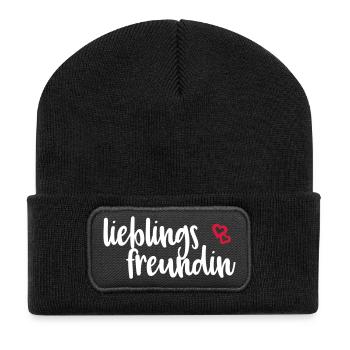 Lieblingsfreundin - Recycelte Patch Beanie - Schwarz - Vorne