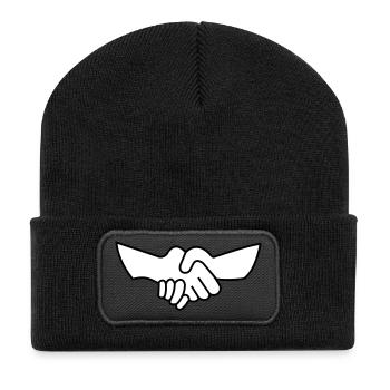 Poignée mains affaires commerce partenaire cadeau - Beanie recyclé à patch - noir - Devant