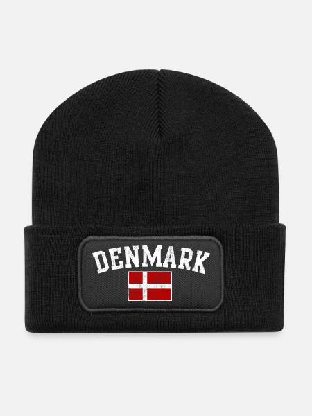 Typografie der Dänemark-Bogenflagge - Recycelte Patch Beanie - Schwarz