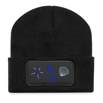 Anker mit Seestern und Muschel. - Recycelte Patch Beanie - Schwarz - Vorne