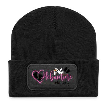 Hebamme mit Herz  - Recycelte Patch Beanie - Schwarz - Vorne