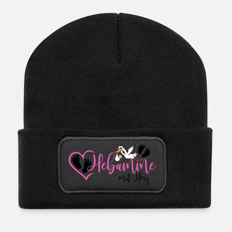 Hebamme mit Herz  - Recycelte Patch Beanie - Schwarz