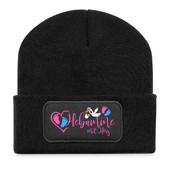 Hebamme mit Herz  - Recycelte Patch Beanie - Schwarz - Vorne