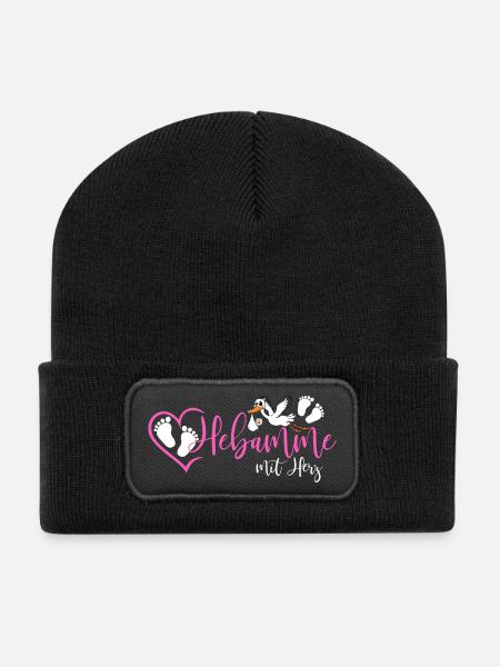 Hebamme  - Recycelte Patch Beanie - Schwarz