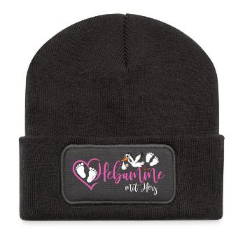 Hebamme  - Recycelte Patch Beanie - Dunkelgrau - Vorne