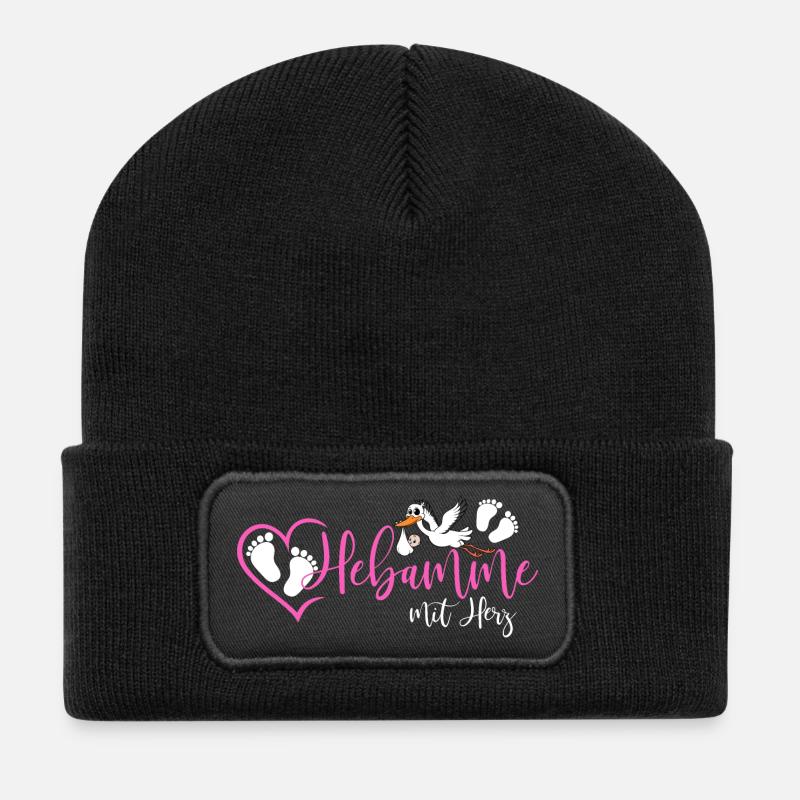 Hebamme  - Recycelte Patch Beanie - Schwarz