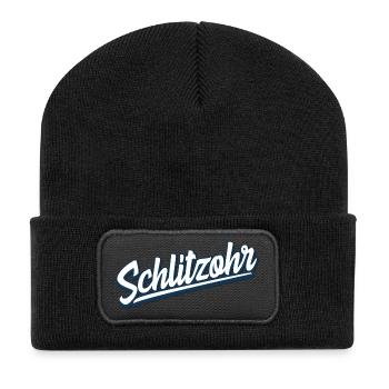 Schlitzohr - Schweizerdeutsch - Mundart - Dialekt - Recycelte Patch Beanie - Schwarz - Vorne