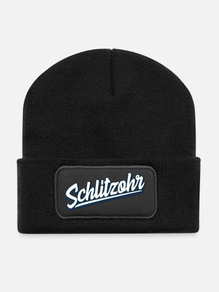 Schlitzohr - Schweizerdeutsch - Mundart - Dialekt - Recycelte Patch Beanie - Schwarz