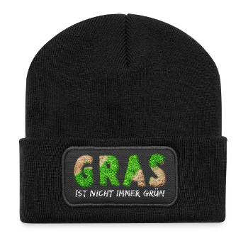 Gras Ist Nicht Immer Grün - Recycelte Patch Beanie - Schwarz - Vorne