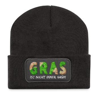 Gras Ist Nicht Immer Grün - Recycelte Patch Beanie - Dunkelgrau - Vorne