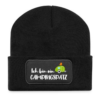 Camping Spatz Fan Camper Wohnwagen Caravan Urlaub - Recycelte Patch Beanie - Schwarz - Vorne
