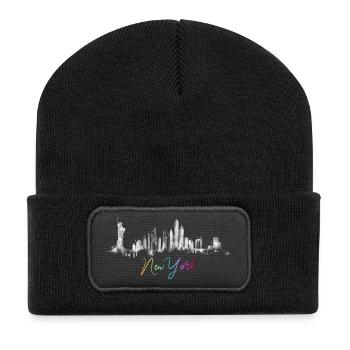 Urban Skyline Watercolor Design New York NYC - Recycled Patch Beanie - black - Front