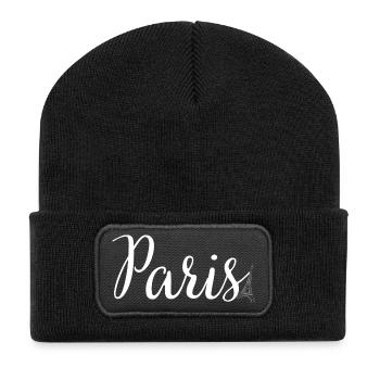 Paris Script with Eiffel Silhouette - Recycled Patch Beanie - black - Front