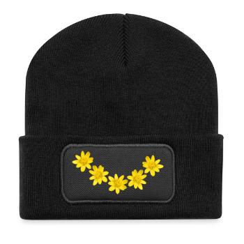 Yellow Buttercup Flower Arch – Spring Floral Wreat - Recycled Patch Beanie - black - Front