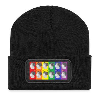 Frau mit farbiger Pop Art Illustration - Recycelte Patch Beanie - Schwarz - Vorne