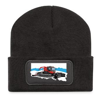 Dameuse au travail dans la neige - Beanie recyclé à patch - charbon - Devant
