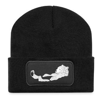 Ours blanc, le nageur - Beanie recyclé à patch - noir - Devant