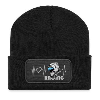 Motorcycle Racing Heartbeat Helmet Love Heart Symbol - Recycled Patch Beanie - black - Front