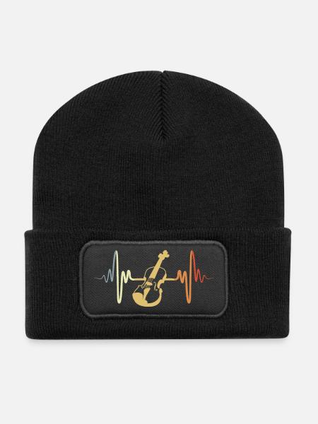 Vintage Geige - Recycelte Patch Beanie - Schwarz
