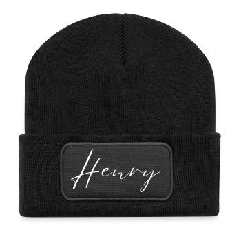 Henry Name T-Shirt Geschenk Für Männer - Recycelte Patch Beanie - Schwarz - Vorne