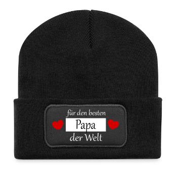 Vatertag 2026 Geschenk  Papa Vater best dad ever - Recycelte Patch Beanie - Schwarz - Vorne