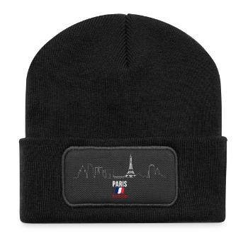 Paris Skyline Linie Kunst - Recycelte Patch Beanie - Schwarz - Vorne