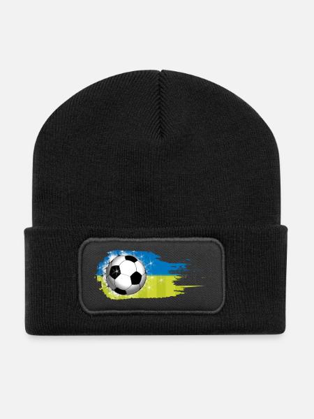 Football - Blue Green - Brush Stroke Design - Recycled Patch Beanie - black