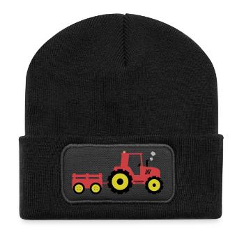 Tracteur et remorque rouge - Beanie recyclé à patch - noir - Devant
