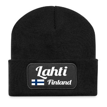 Lahti Finnland - Stylische Drucke - Recycelte Patch Beanie - Schwarz - Vorne