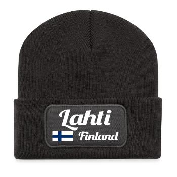 Lahti Finnland - Stylische Drucke - Recycelte Patch Beanie - Dunkelgrau - Vorne