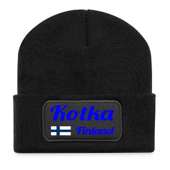 Kotka Finland - Stylische Prints - Recycelte Patch Beanie - Schwarz - Vorne