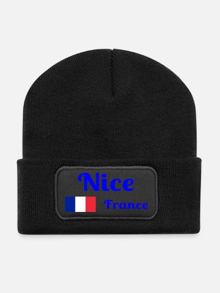Nice France- Imprimés élégants - Beanie recyclé à patch - noir