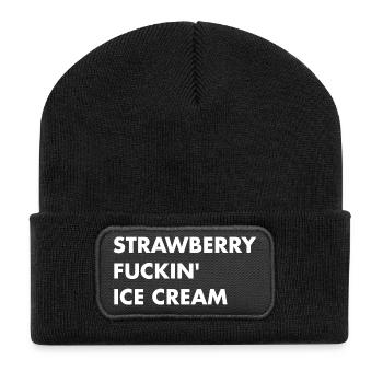 Erdbeer Eis - weisser Schriftzug - Recycelte Patch Beanie - Schwarz - Vorne
