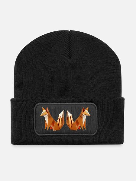 fuchs origami 2 - Recycelte Patch Beanie - Schwarz