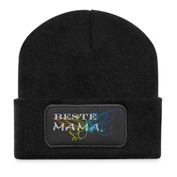 beste Mama - Recycelte Patch Beanie - Schwarz - Vorne