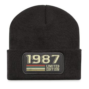 Born in 1987 Birthday 1987 Vintage 1987 - Recycled Patch Beanie - dark grey - Front