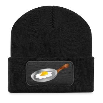 Œuf au plat dans une poêle – petit-déjeuner au charme rétro - Beanie recyclé à patch - noir - Devant