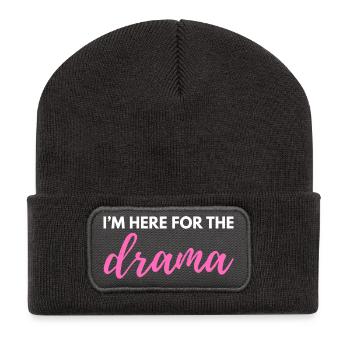 Ich bin wegen des Dramas hier – Sarkastisches lustiges Zitat - Recycelte Patch Beanie - Dunkelgrau - Vorne