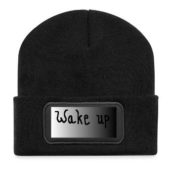 Wake up- schwarz weiß grau - Recycelte Patch Beanie - Schwarz - Vorne