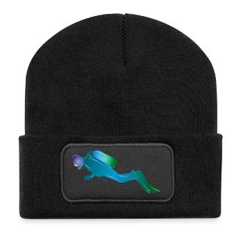 Silhouette de plongeur dans les tons bleu-vert - Beanie recyclé à patch - noir - Devant