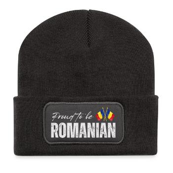 Fierté roumaine, j’adore la Roumanie - Beanie recyclé à patch - charbon - Devant