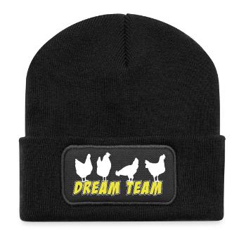 Hühnchen Design Abenteuer, Dream Team - Recycelte Patch Beanie - Schwarz - Vorne