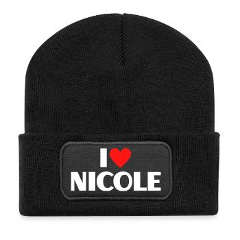 I love Nicole Rotes Herz Romantischer Name Fan - Recycelte Patch Beanie - Schwarz - Vorne