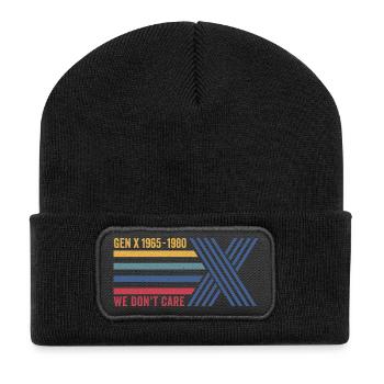 Retro 80er Jahre Gen X Uns ist das egal - Recycelte Patch Beanie - Schwarz - Vorne
