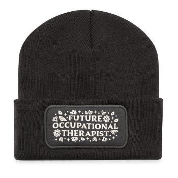 Zukünftige Ergotherapeutin, studentische Motivation - Recycelte Patch Beanie - Dunkelgrau - Vorne